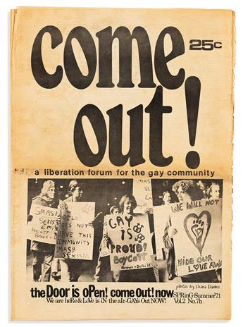 (PERIODICALS.) An issue of Come Out: A Liberation Forum for the Gay Community.